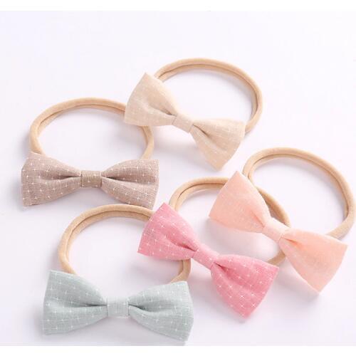 5pcs/lot Toddler Girls Headbands Summer Spring Newbaby Cute Soft Nylon Headbands Cotton Bowknot Baby Hairbands Hair Accessories