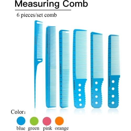 6pcs/lot Professional Hair Stylist Barber Cutting Comb Set Y5 Series ABS Material Measuring Scale hair Comb set