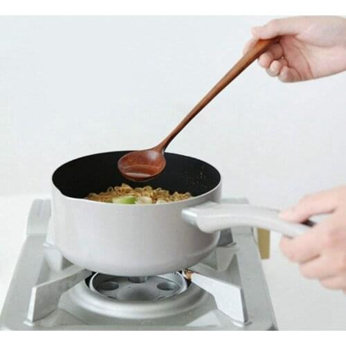 8 Pc Long Spoons Wooden Korean Style 10.9 Inches Wood Long Handle Round Spoons for Soup Cooking Mixing Stirr