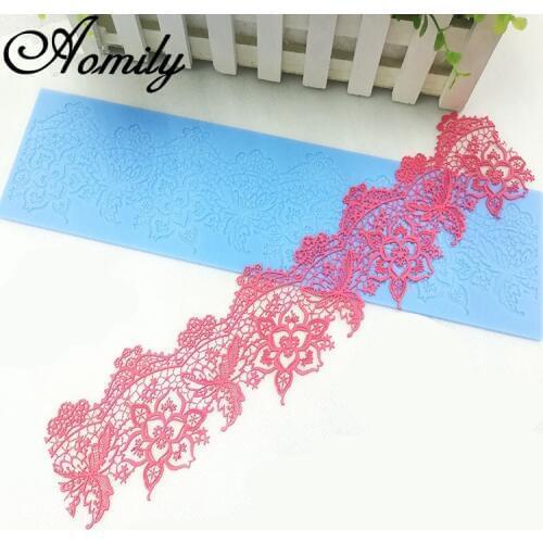 Aomily Lace Flower Wedding 40x9.5cm Cake Silicone Beautiful Flower Lace Fondant Mold Mousse Sugar Craft Icing Mat Pastry Tool