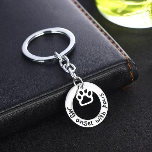 "My Angel With Paws" Dog Paw Print Keychain Pet Lover Keyring Key Chain Pendants Jewelry Women Men Dog Charm Gifts
