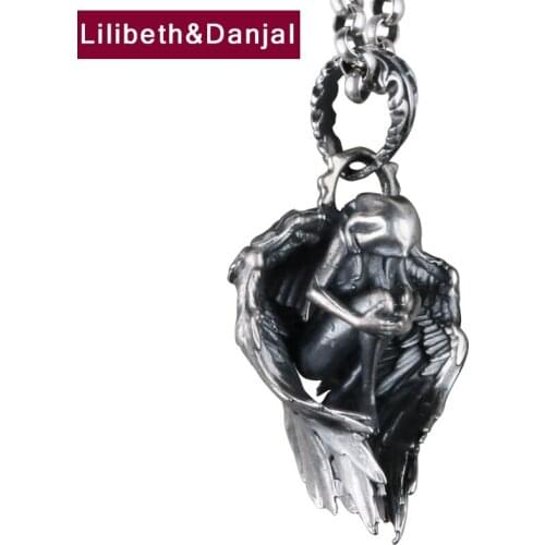 Skeleton Grim Reapers Pistol 925 Sterling Silver Free Leather Chain Necklace Pendant Jewelry Women Men Christmas 2020 Femme P25