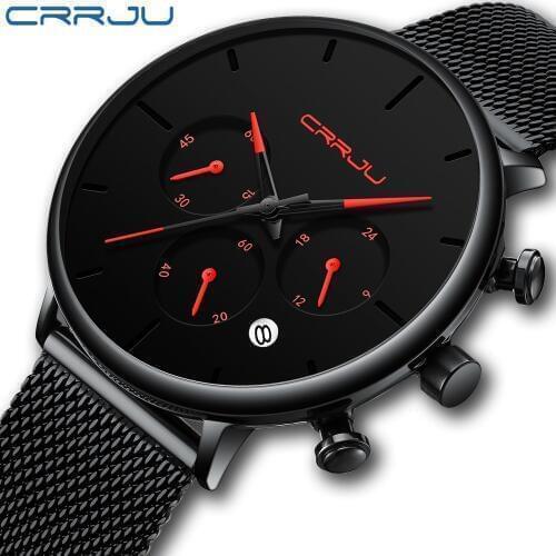 New CRRJU Brand Men Watches Chronograph Quartz Watch Men Stainless Steel Waterproof Sports Clock Watches Business reloj hombre
