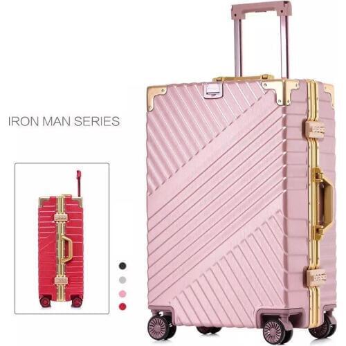 Retro aluminum frame trolley case universal wheel suitcase malas de viagem men and women 20 inch boarding gold frame luggage