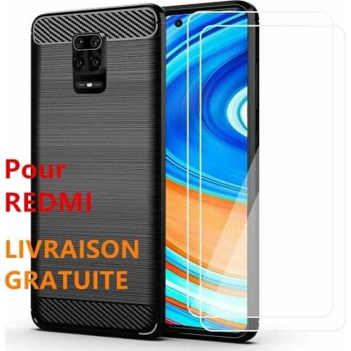Coque Housse Tpu Noir Silicone + Vitre Verre Trempe For redmi Note 9 8 Pro T