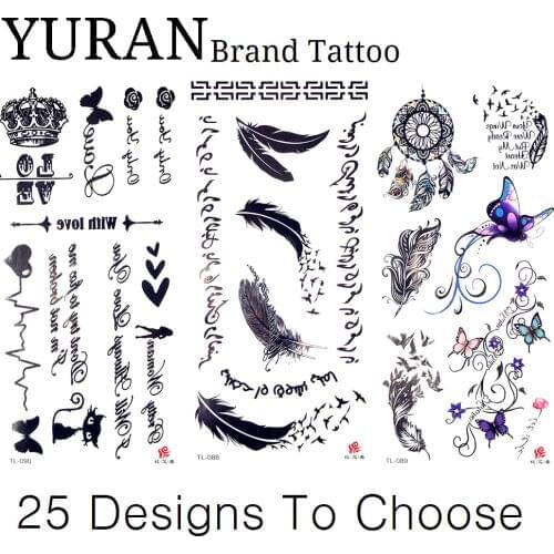 Black Feather Birds Temporary Tattoo Stickers Self Adhesive Letter Waterproof Tattoo Girls Women Makeup Tatto Finger Ear