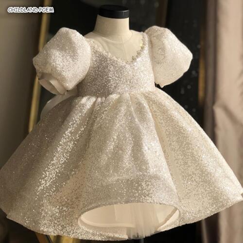 Baby Dress Wedding Christening Gowns First 1st Birthday Party Baptism Princess Dress Sequin Handmade Kids Dresses For Girls