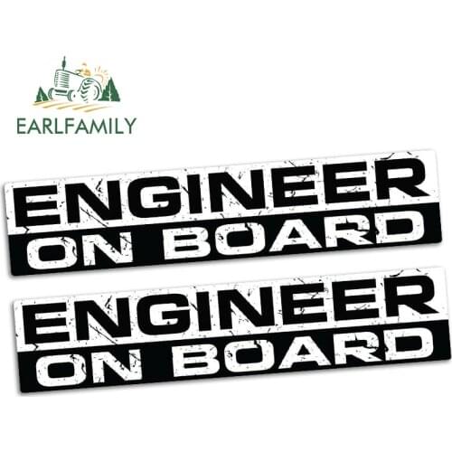 EARLFAMILY 15cm x 3.2cm ENGINEER ON BOARD Sticker Vinyl Jdm Funny Bumper Car Truck 4x4 Window Decal Car Stickers 2pcs