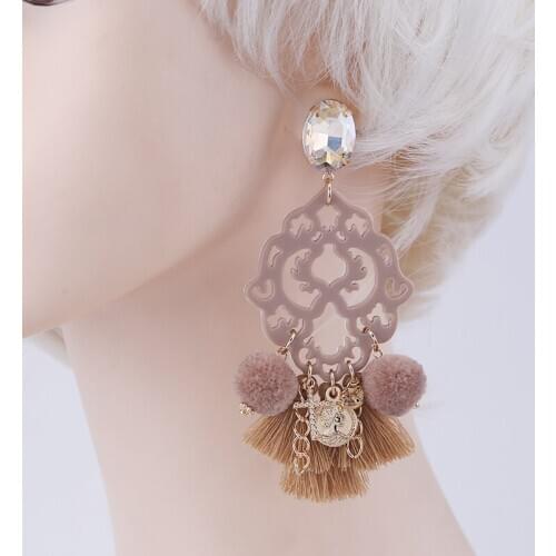 Statement Tassel Earrings Crystal Stone Resin Pendient Drop Earrings For Woman Tassel Earrings Wedding Oorbellen Fashion Jewelry