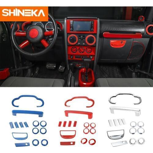 SHINEKA Car Dashboard Steering Wheel Speaker Air Vent Interior Decoration Cover Kit For Jeep Wrangler JK 2007-2010 Accessories