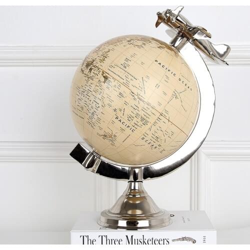 American Style Creative Plane Tellurion Art Sculpture Aircraft Globe Figurine Aluminium Craft Decorations For Home R3844
