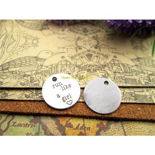 20pcs--20mm stainless steel circle round "run like a girl" version 2 one side DIY Charms Pendants