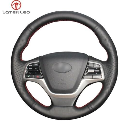 LQTENLEO Black PU Artificial Leather Car Steering Wheel Cover For Hyundai Elantra 4 2016-2019 Solaris 2017-2019 Accent 2018-2019