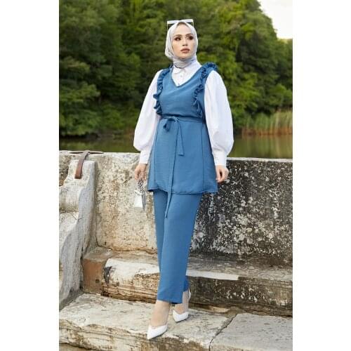 Frill Detailed Double Hijab Suit 4 Different Colors Fashion Stylish Trend muslim dress women abaya kaftan modest dress abayas fo