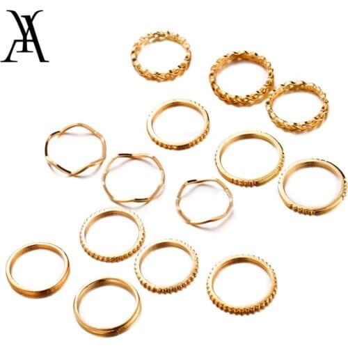 14 PCS/Set Bohemian Vintage Plain Basic Knuckle Ring Set Minimalist Irregular Geometric Midi Rings for Women Girls Anillos Mujer