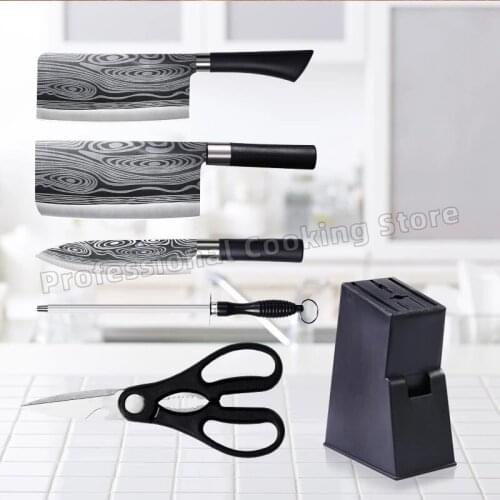 Stainless Steel Damascus Kitchen Knife Set Chefs Knife Slicing Knife Meat Cleaver Chopping Knife