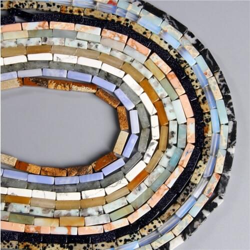 Natural Square Tube Loose Stone Bead 4x13mm Spacer Amazonite Tiger Eye Labradorite Bead For Jewelry Making DIY Bracelet Necklace