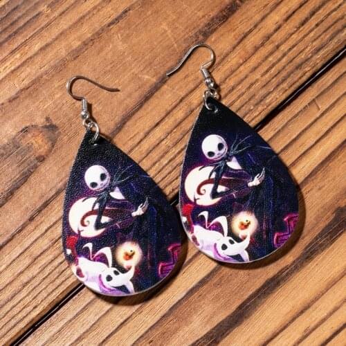 2021 European and American New Products Halloween Moon Vampire Skull Pu Leather Earrings Funny Gifts Wholesale