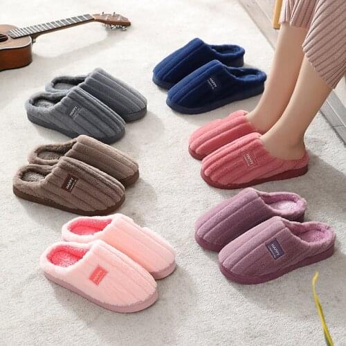 2021 New Cotton Slippers Women Winter Warm Cotton Shoes Mens Indoor Home Non-slip Couple Plush Slippers