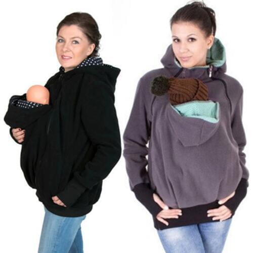 2020 New Hands Free Parenting Child Woman Kangaroo Hoodies with Baby Carrier Winter Pregnant Sweatshirts with Parent Child