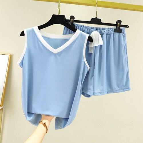 Autumn Women Ice Silk Pajamas Set Shorts Sleepwear Loose Casual Home Clothes for Women Fall Atoff Home Suit Pyjamas Nightwear