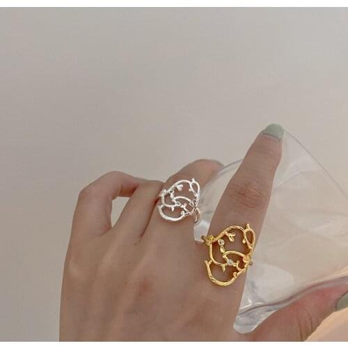 Origin Summer Statement Hollow Out Metal Branches Ring for Women Girls Retro Cubic Zircon Metallic Index Finger Ring Jewelry