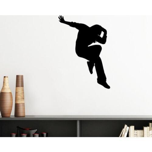 Hip Pop Jumping Performance Dancer Silhouette Removable Wall Sticker Art Decals Mural DIY Wallpaper for Room Decal