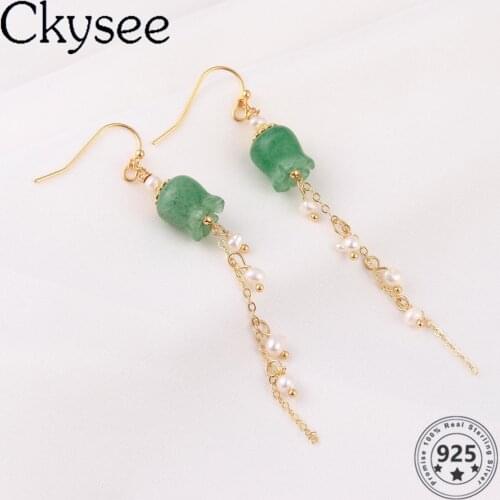 Ckysee Handmate 925 Sterling Silver Earrings Natuarl Pearl Flower Drop Earrings For Women Fashion Earrings All-Match Fine Jewe