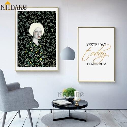 Nordic Modern Vogue Flower Girl Green Leaf Posters And Prints Canvas Art Painting Wall Pictures for Living Room Home Decoration