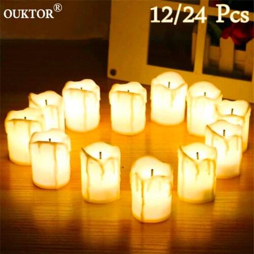12/24Pcs 2 Color Flameless LED Tealight Candles Holiday Wedding Party Mothers Day Decor Battery Operated Candles Photophore DIY