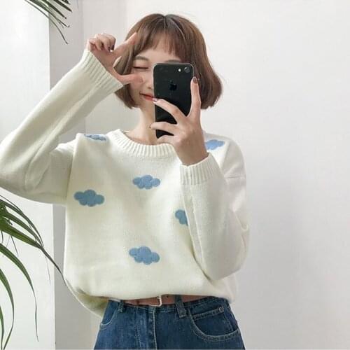 Korean Fashion Cloud Sweater Women Pullovers Women Knitted Vintage Sweater Mujer Long Sleeve Top Pull Femme Women Sweater Winter