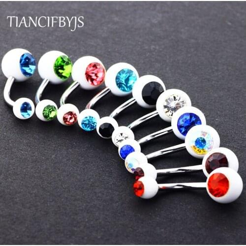 TIANCIFBYJS Body Jewelry Wholesales mix color Double Gem Acrylic piercing de mamilo Belly Button Rings Navel Bar Woman Party