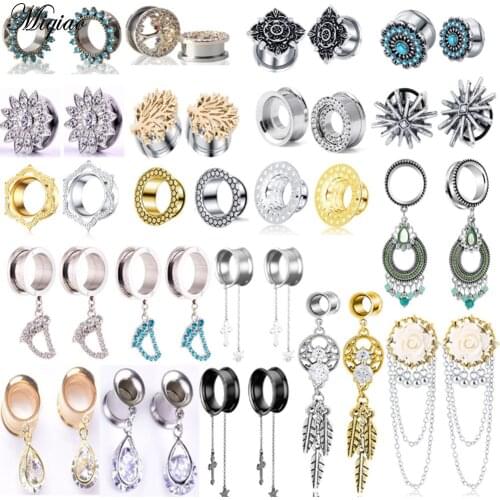 Miqiao 2pcs Stainless Steel Dangle Gauges Ear Tunnels and Plugs Flesh Piercings Screw Fit Ear Stretched Piercing Body Jewelry