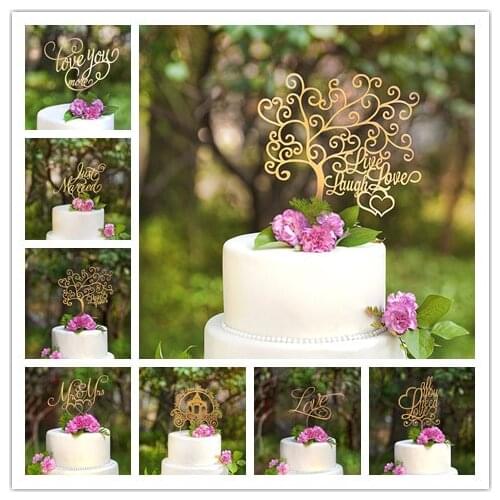 Mirror Gold Acrylic Wedding Cake Topper for Wedding Decoration Engagement Anniversary Party Supplies Cake Decorating