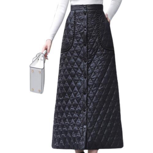 Warm Down Cotton Plus Size 4XL Women Maxi Skirts Winter 2020 Elastic Waist Ladies Single-Breast a-line Skirt