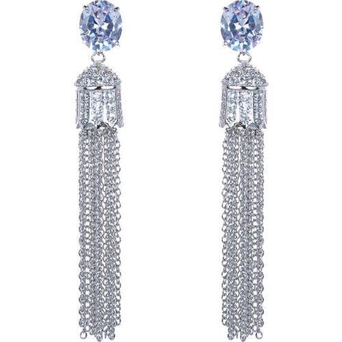 Hot Sale Womans Charm Long Silver Plated Statement Dangle Earring Silver Jewelry Crystal Earrings GLE4848