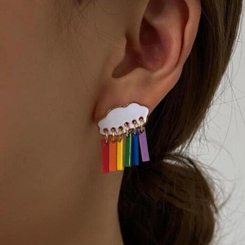 Cute Cloud Raindrop Earrings Rainbow Colors Pendant Stud Earrings For Women Earing Jewelry Earring Korean Earings Gift Kolczyki
