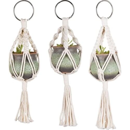 3pcs 100% Handmade Hanging Baskets Mini Macrame Plant Flowerpot Hanger Indoor Wall Hanging Planter Plant Holder Basket for Home