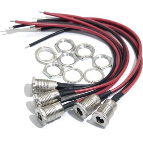 5PCS 5.5*2.1/2.5 DC Power Supply With Cable Wire Bonding Jack Stainless Steel Female Panel Mount Connector Plug Adapter