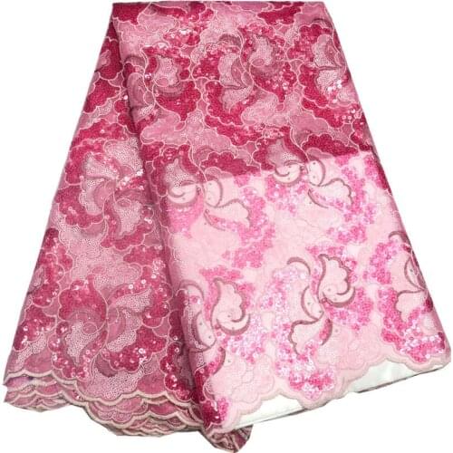 5yards/pc) high quality pink African organza lace fabric with allover sequins embroidered fashion wedding party dress lace OP56