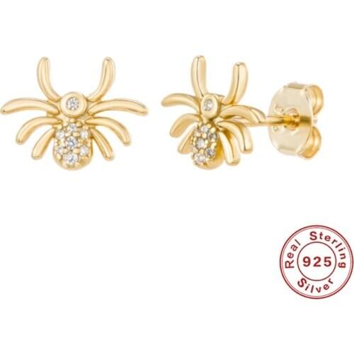 GS 925 Sterling Silver Stud Earrings Spider Shape Ear Stud for Women Ear Plug Piercing Zircon Earring Pendientes Brincos