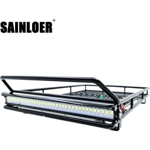 SAINLOER Luggage Carrier Roof Rack with LED Light Bar for 1/10 RC Crawler Car Axial SCX10 90046 Traxxas TRX4