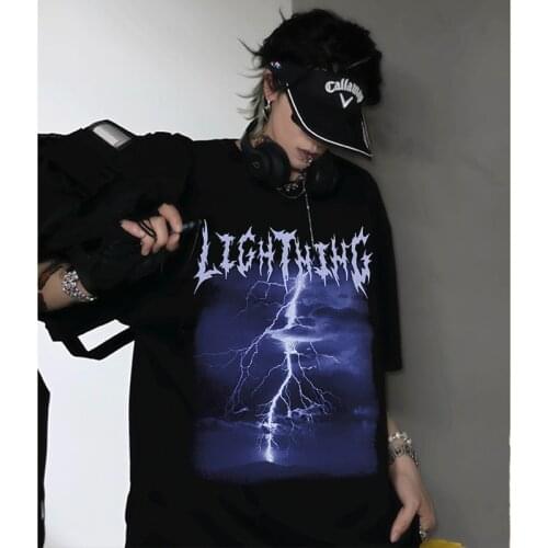 Hip Hop Harajuku T Shirt Streetwear Lightning Print womanTshirt 2021Cotton Casual Summer Short Sleeve T-Shirt Black Tops Tees
