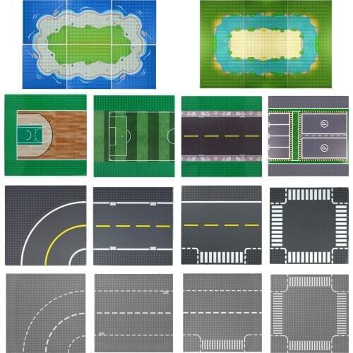 Military Building Blocks City Baseplate Blocks 32*32 Dots Road SeaIsland Beach Parking lot Football Baseball field TOY Gift Kids