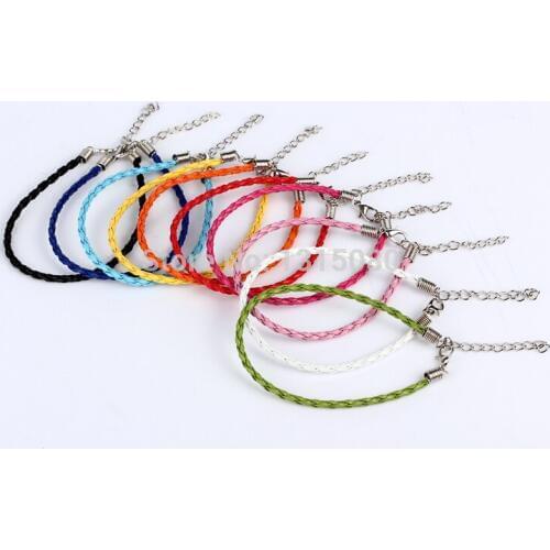 200*3MM 100pcs/Lot Mixed Hand-knit Hide Rope Charms Bracelets Lobster Clasps Leather bangles
