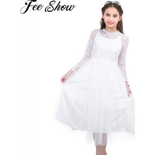 4-14 Year Cute White Flower Girl Dress For Wedding Baby Girl Birthday Outfits Childrens Girls First Communion Dresses Girl Kids