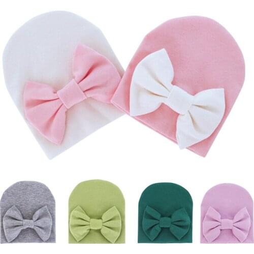 Lovely Baby Caps Unisex Solid Color Infant Big Bowknot Hats Double Layer Warm Bonnets Winter Spring Toddler Knitted Hoods