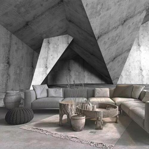Custom Any Size Gray Cement Wall 3D Extended Space Mural Wallpaper For Bedroom Restaurant Living Room Decoration Wall Painting
