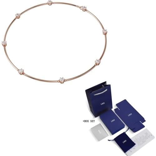 2021 new Rose Gold Bamboo Circle Clavicle Necklace Shiny Crystal Decoration Ladies Birthday Romantic Jewelry Gift