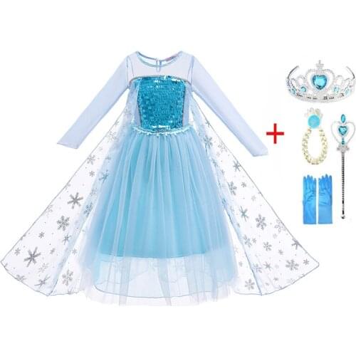 Princess Girls Elsa Dress Cosplay Snow Queen Costumes for Kids Halloween Party Birthday Carnival Vestidor Robe Infantil